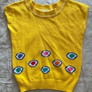 Bright Yellow sweater vest dots size S